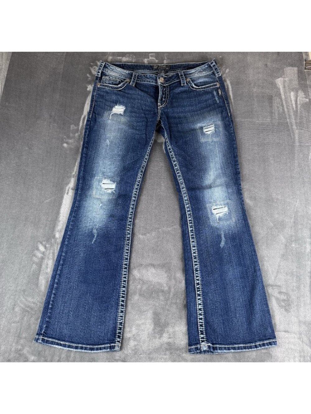 Silver Jeans Co Pioneer Women 34x31 Distressed Bootcut Thick Stitch Y2K Flap